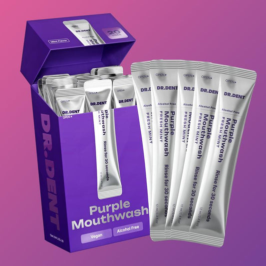 DR.DENT Purple Mouthwash - Sachets 20 Pack - Peroxide-Free - Alcohol F