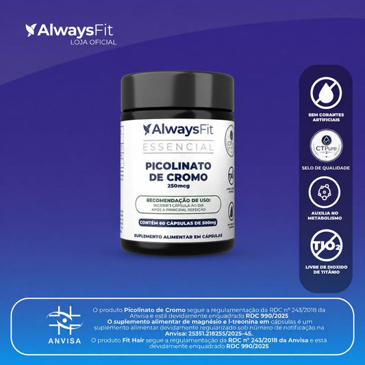 Always Fit (línea Essencial) - Picolinato de cromo 250 mcg, 60 cápsulas